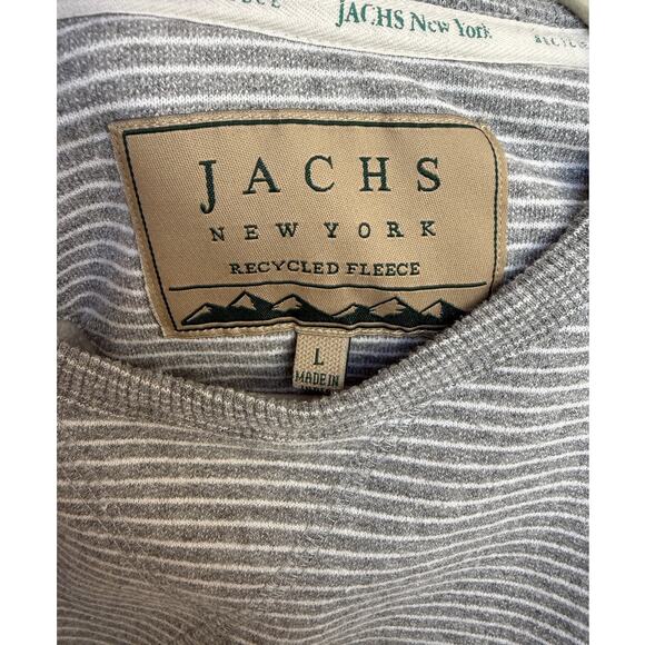 Jachs New York Striped Sustainable Fleece Grey White Crewneck Sweatshirt sz L - Picture 6 of 6
